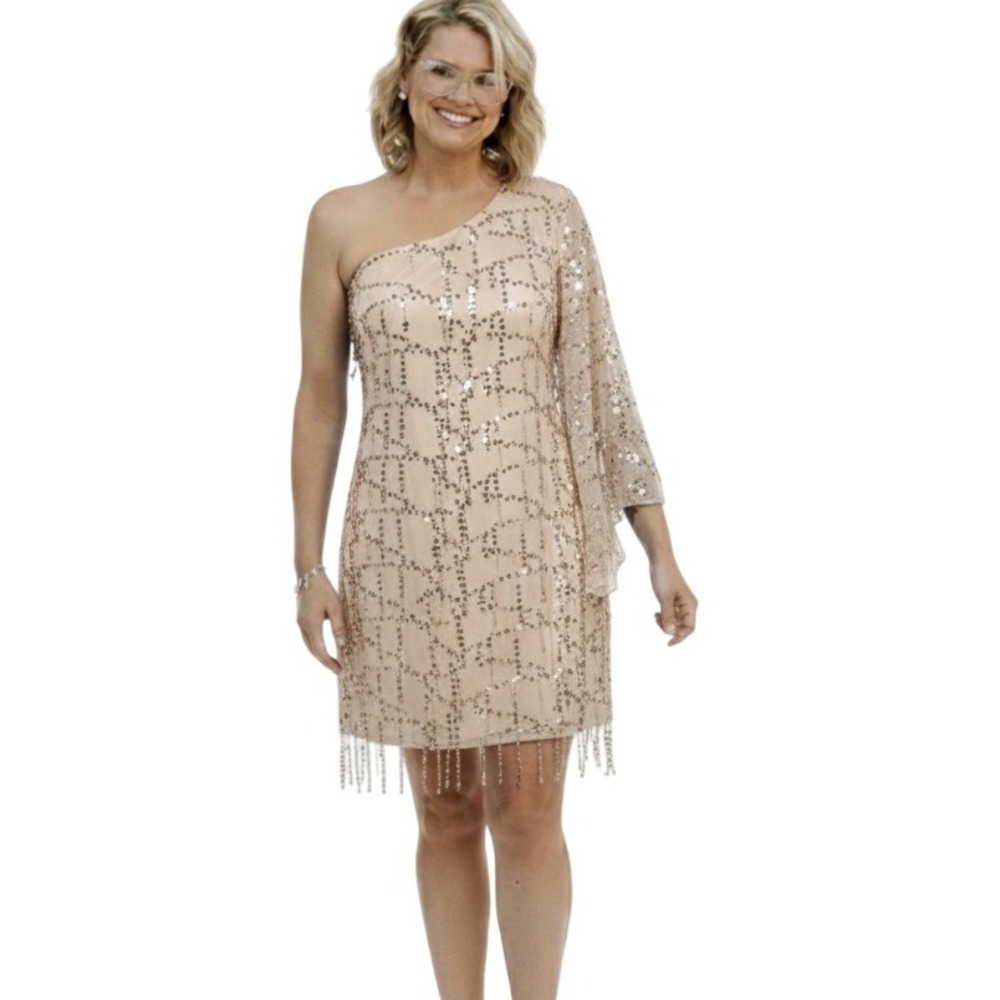 Vintage Sequined One Shoulder‎ Dress Womens XL Asymmetrical Glam Fairy Whimsical